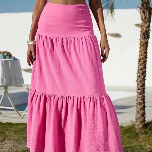 High Waist Ruffle Hem Skirt PINK - Picture 6 of 8